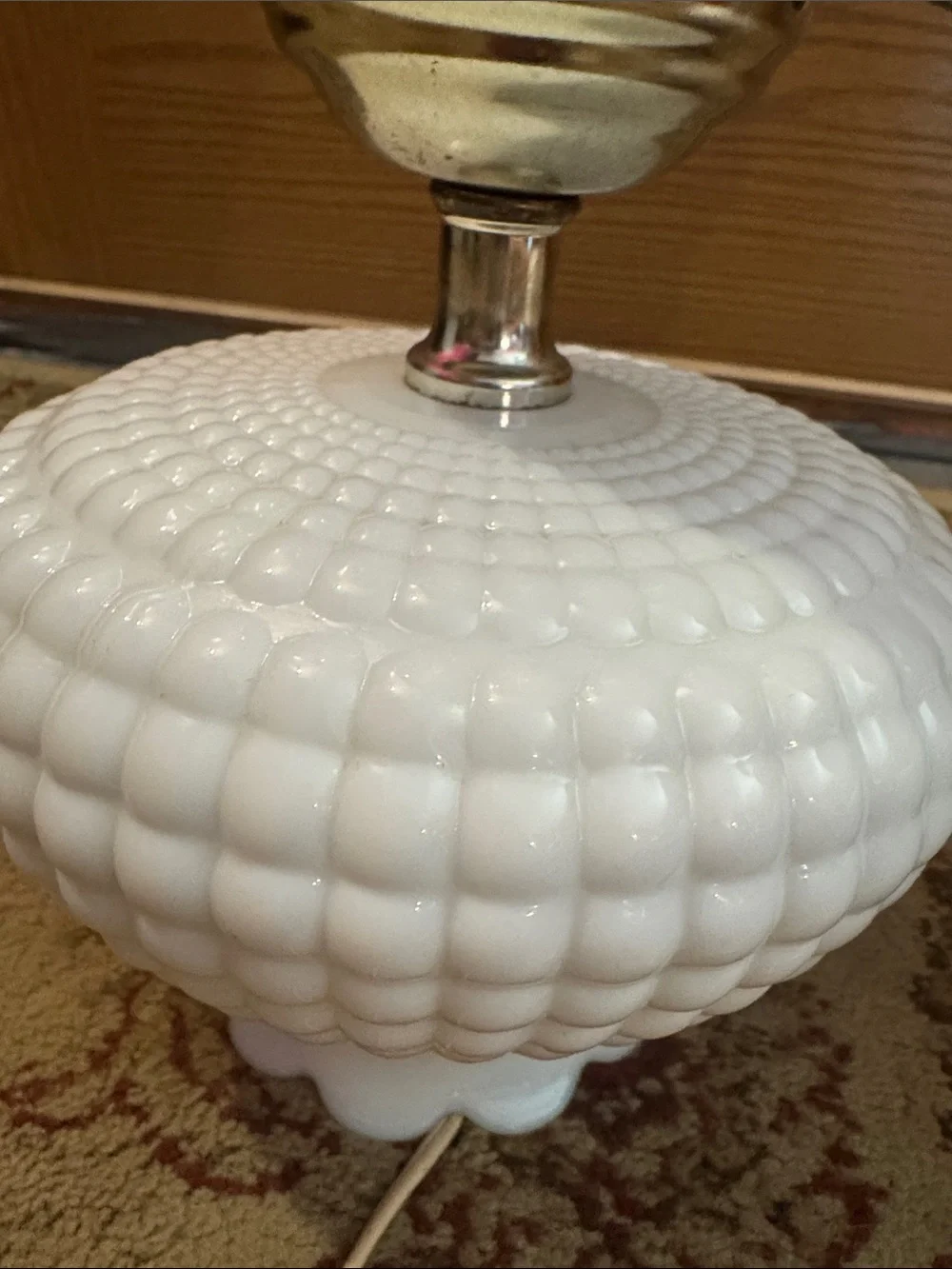 VTG 50’s White Milk Glass Hobnail Pattern Lantern-Style Table Lamps, Pair 17”